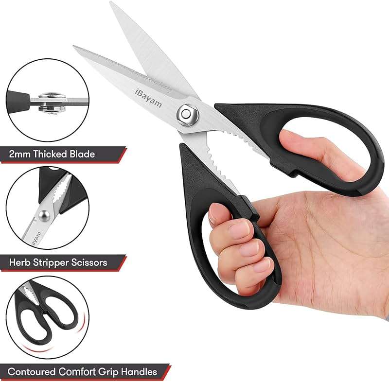 iBayam 2 Pack All Purpose Kitchen Shears Heavy Duty - Stainless Steel Kitchen Scissors With Protective Sheath, Soft Comfort-Grip Handle, Food & Meat Scissors, Home, Kitchen, Dining Utility Gadgets - Image 4