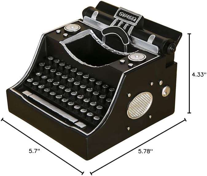 Amoysanli Retro Typewriter Pen Holder Vintage Desk Accssories Unique Cool Gifts for Writer Typewriter Lovers and Secretary Cute Funny Pencil Cups for Office Home School (Black) - Image 3