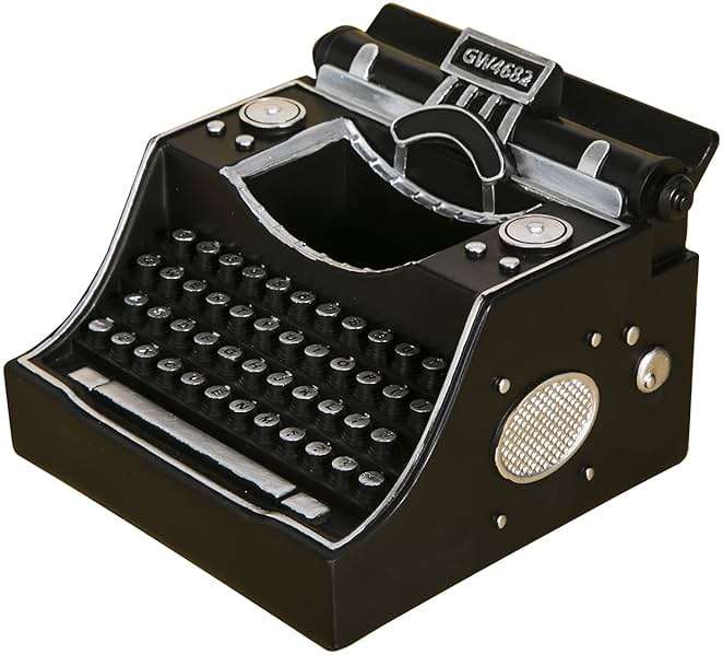 Amoysanli Retro Typewriter Pen Holder Vintage Desk Accssories Unique Cool Gifts for Writer Typewriter Lovers and Secretary Cute Funny Pencil Cups for Office Home School (Black) - Image 4