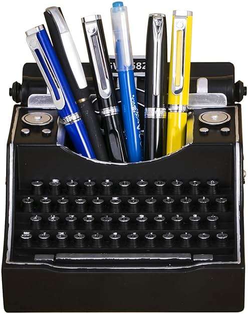 Amoysanli Retro Typewriter Pen Holder Vintage Desk Accssories Unique Cool Gifts for Writer Typewriter Lovers and Secretary Cute Funny Pencil Cups for Office Home School (Black) - Image 5