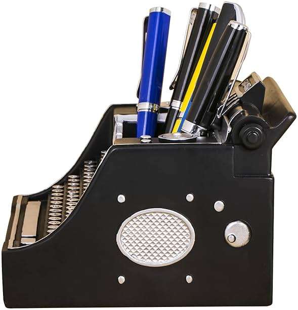 Amoysanli Retro Typewriter Pen Holder Vintage Desk Accssories Unique Cool Gifts for Writer Typewriter Lovers and Secretary Cute Funny Pencil Cups for Office Home School (Black) - Image 6