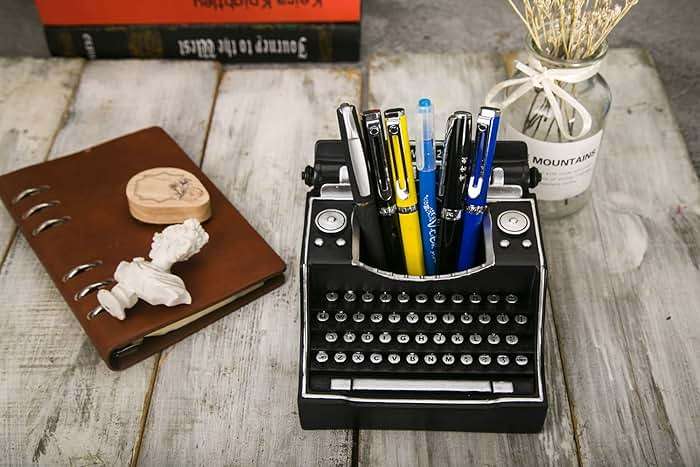 Amoysanli Retro Typewriter Pen Holder Vintage Desk Accssories Unique Cool Gifts for Writer Typewriter Lovers and Secretary Cute Funny Pencil Cups for Office Home School (Black) - Image 7