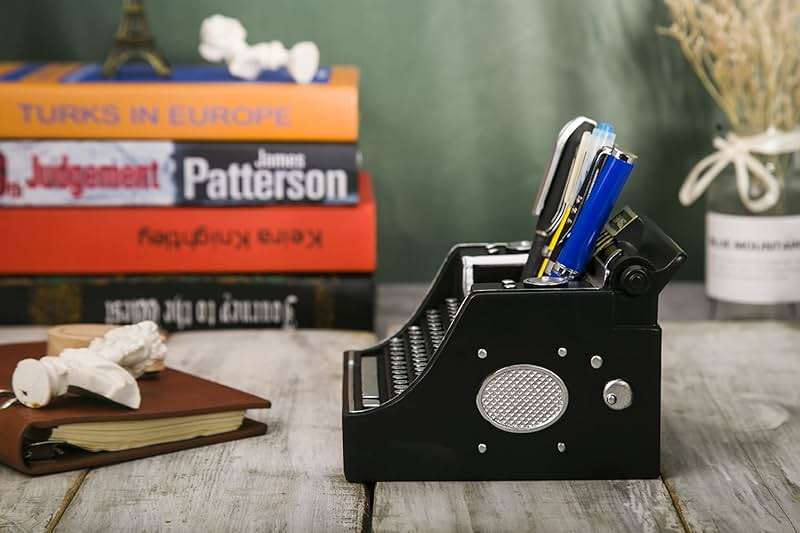 Amoysanli Retro Typewriter Pen Holder Vintage Desk Accssories Unique Cool Gifts for Writer Typewriter Lovers and Secretary Cute Funny Pencil Cups for Office Home School (Black) - Image 8
