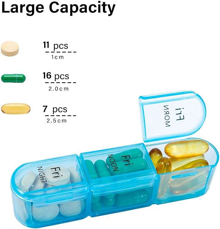 Daviky Pill Organizer 3 Times a Day, Daily Pill Box 7 Day, Weekly Cases Medicine Organizers to Hold Vitamins and Medication - Image 2