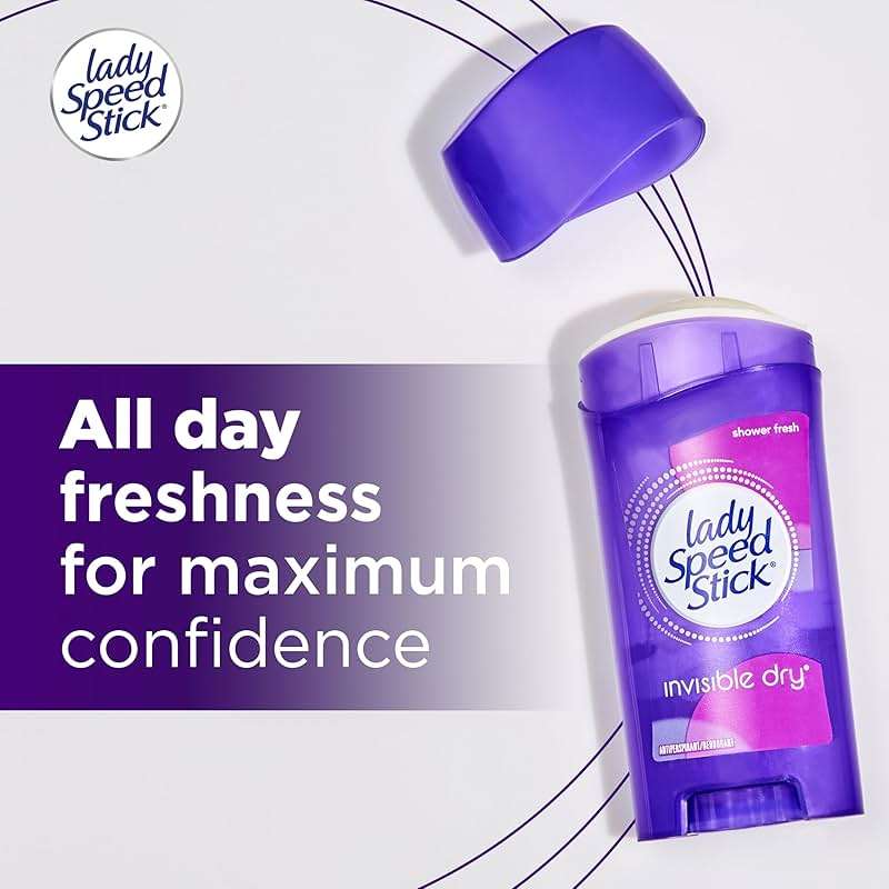 Lady Speed Stick Antiperspirant Deodorant for Women, 72 HR Sweat & Odor Protection, Invisible Dry, Shower Fresh Scent, 2.3 oz Stick (4 Pack) - Image 5