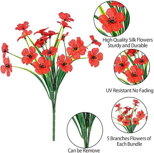 MACTING Artificial Flowers for Outdoors 6 Bundles Fake Flowers UV Resistant Faux Plastic Plants No Fade for Planters Window Box Patio Porch Garden Yard Indoor Outside Summer Decorations(Mix Color-1) - Image 5