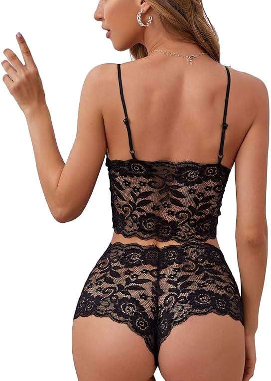 Lilosy Sexy Sheer Floral Lace Pajamas Lingerie Set High Waist Sleepwear Bra and Panty 2 Piece Nightwear - Image 2