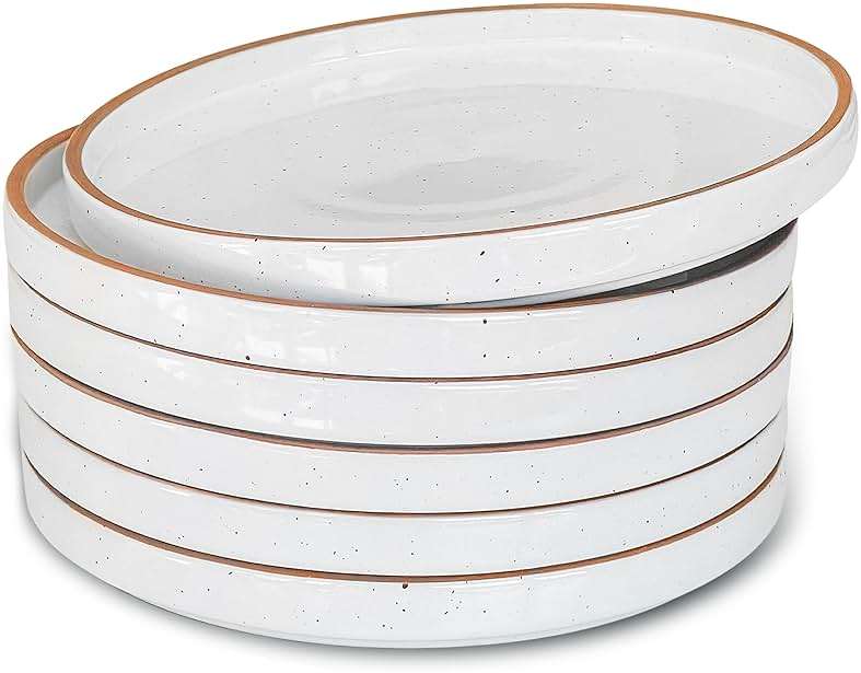 MORA Ceramic Flat Plates Set of 6-8 in - The Dessert, Salad, Appetizer, Small Lunch, etc Plate. Microwave, Oven, and Dishwasher Safe, Scratch Resistant. Kitchen Porcelain Dish - Vanilla White - Image 1