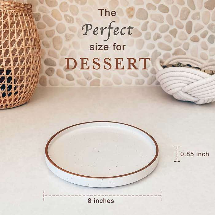 MORA Ceramic Flat Plates Set of 6-8 in - The Dessert, Salad, Appetizer, Small Lunch, etc Plate. Microwave, Oven, and Dishwasher Safe, Scratch Resistant. Kitchen Porcelain Dish - Vanilla White - Image 3