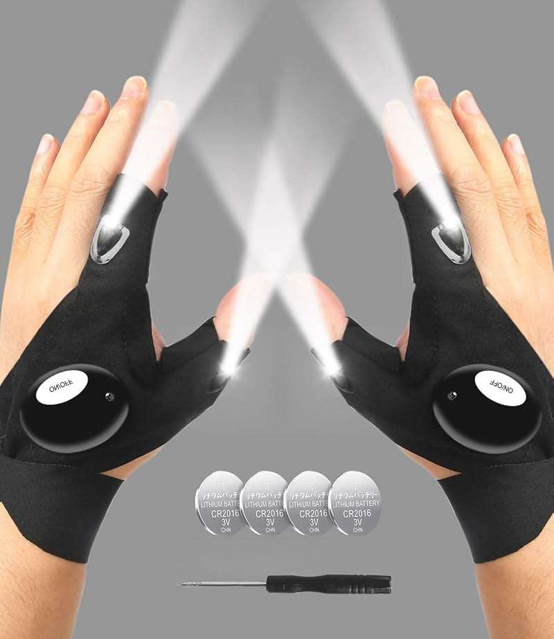 LED Flashlight Gloves, Fathers Day Dad Gifts from Daughter Son Wife, Gift for Men Boyfriend Husband Him Birthday Christmas, Cool Gadget Finger Lights Waterproof for Camping Fishing Repairing (Black) - Image 1