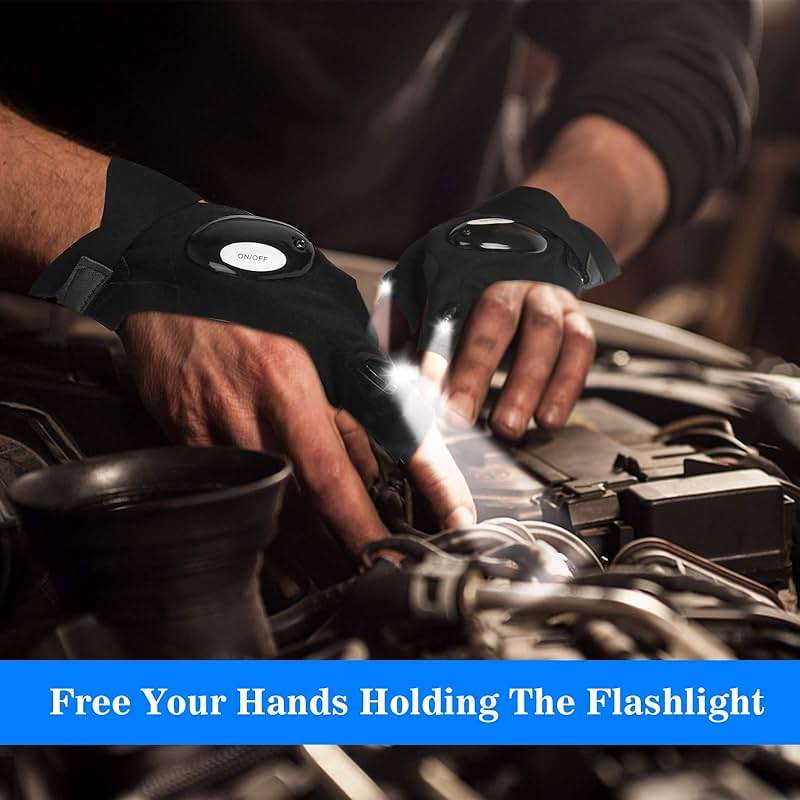 LED Flashlight Gloves, Fathers Day Dad Gifts from Daughter Son Wife, Gift for Men Boyfriend Husband Him Birthday Christmas, Cool Gadget Finger Lights Waterproof for Camping Fishing Repairing (Black) - Image 3