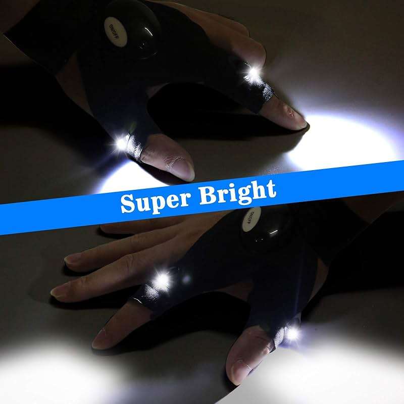 LED Flashlight Gloves, Fathers Day Dad Gifts from Daughter Son Wife, Gift for Men Boyfriend Husband Him Birthday Christmas, Cool Gadget Finger Lights Waterproof for Camping Fishing Repairing (Black) - Image 4