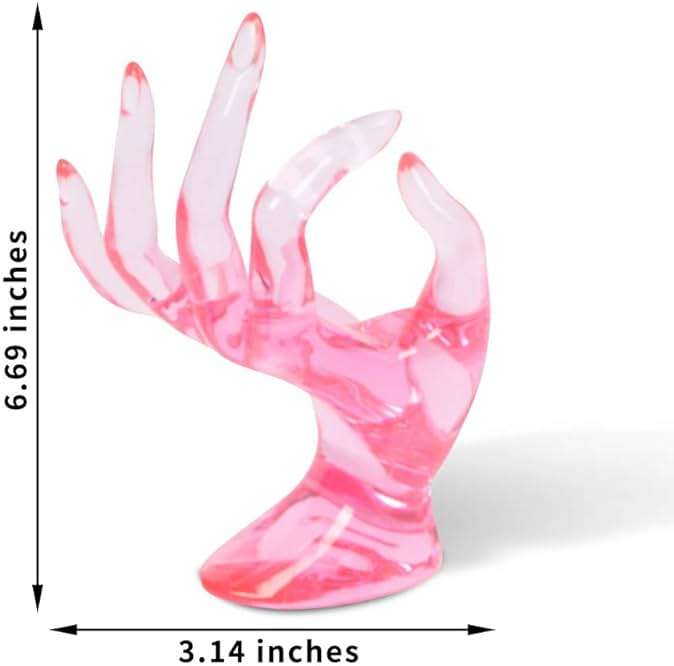 DI QIU REN Hand Form Ring Holder Jewelry Display Holder, Pink Room Decor Aesthetic Bracelet Ring Watch Stand Support Holder Preppy Jewelry Holder for Y2k Room Decor (PINK) - Image 3