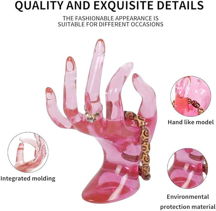 DI QIU REN Hand Form Ring Holder Jewelry Display Holder, Pink Room Decor Aesthetic Bracelet Ring Watch Stand Support Holder Preppy Jewelry Holder for Y2k Room Decor (PINK) - Image 4
