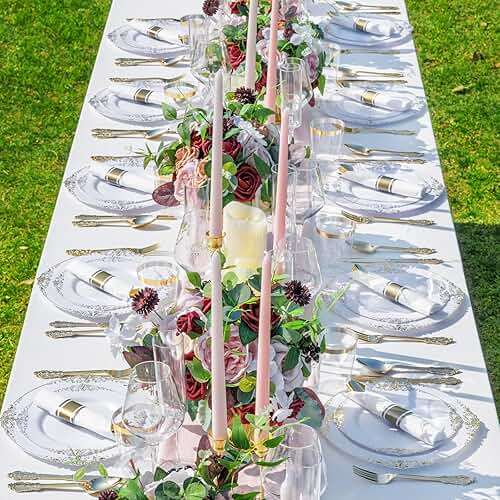 Nervure 350PCS Gold Plastic Plates - Gold Plastic Dinnerware Sets for 50 Guests - 100 Disposable Plates, 150 Silverware, 50 Cups, 50 Napkins for Wedding & Party & Mother's Day - Image 7