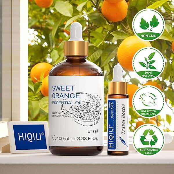 HIQILI 100ML Orange Essential Oil for Air Freshener, DIY Soap, Skin Care, Can be Added to Diffusers, Dryer Balls, Lotions for Use - 3.38 Fl Oz | Aromatherapy for Diffusers & Air Freshening, Skin Care, DIY for Cleaning Spray, Hand Soap, Candle & Soap - Image 8