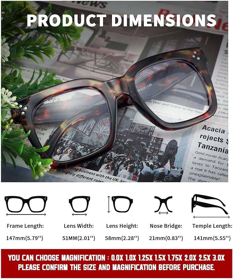 FEISEDY Blue Light Blocking Reading Glasses Oversized Readers Designer Luxury Square Eyewear Frame B2695FR - Image 2