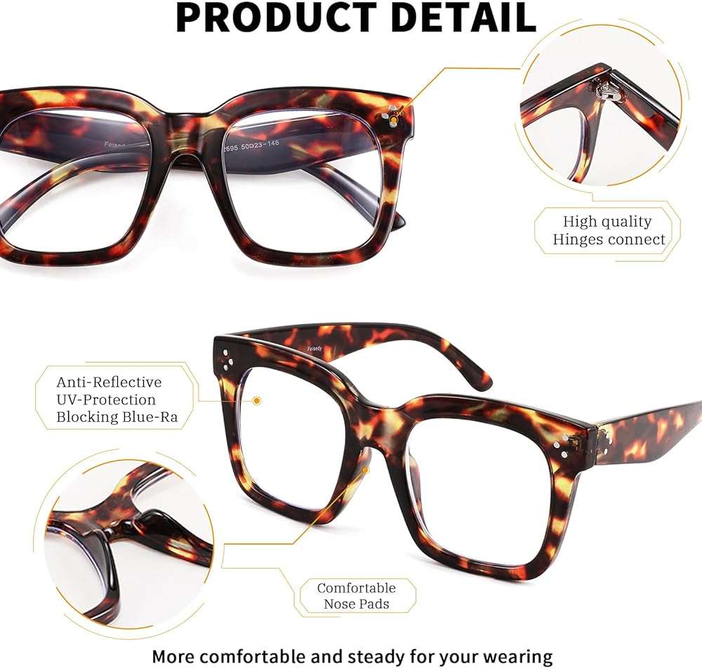 FEISEDY Blue Light Blocking Reading Glasses Oversized Readers Designer Luxury Square Eyewear Frame B2695FR - Image 5