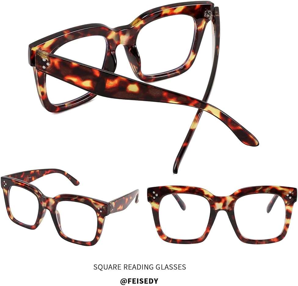FEISEDY Blue Light Blocking Reading Glasses Oversized Readers Designer Luxury Square Eyewear Frame B2695FR - Image 6