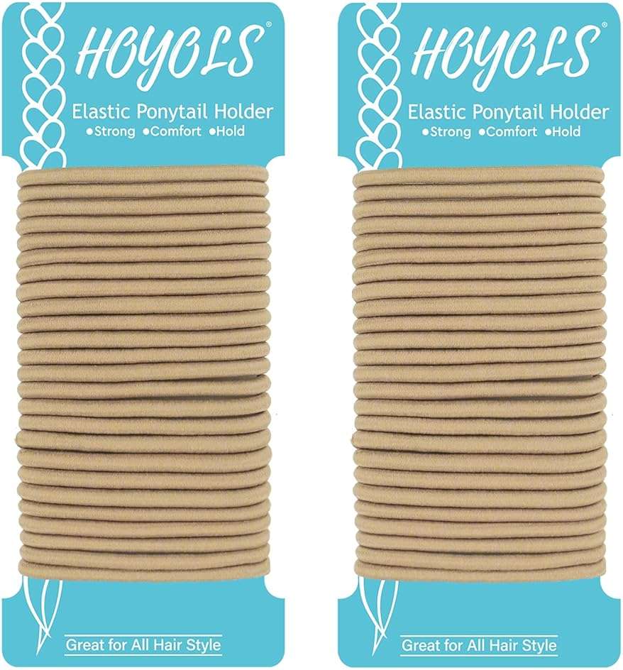 HOYOLS Light Blonde Ponytail Holders, No Metal Elastic Hair Ties, Braided Bands Scrunchies for Girl Women Medium Hair 50 Count 4mm - Image 1