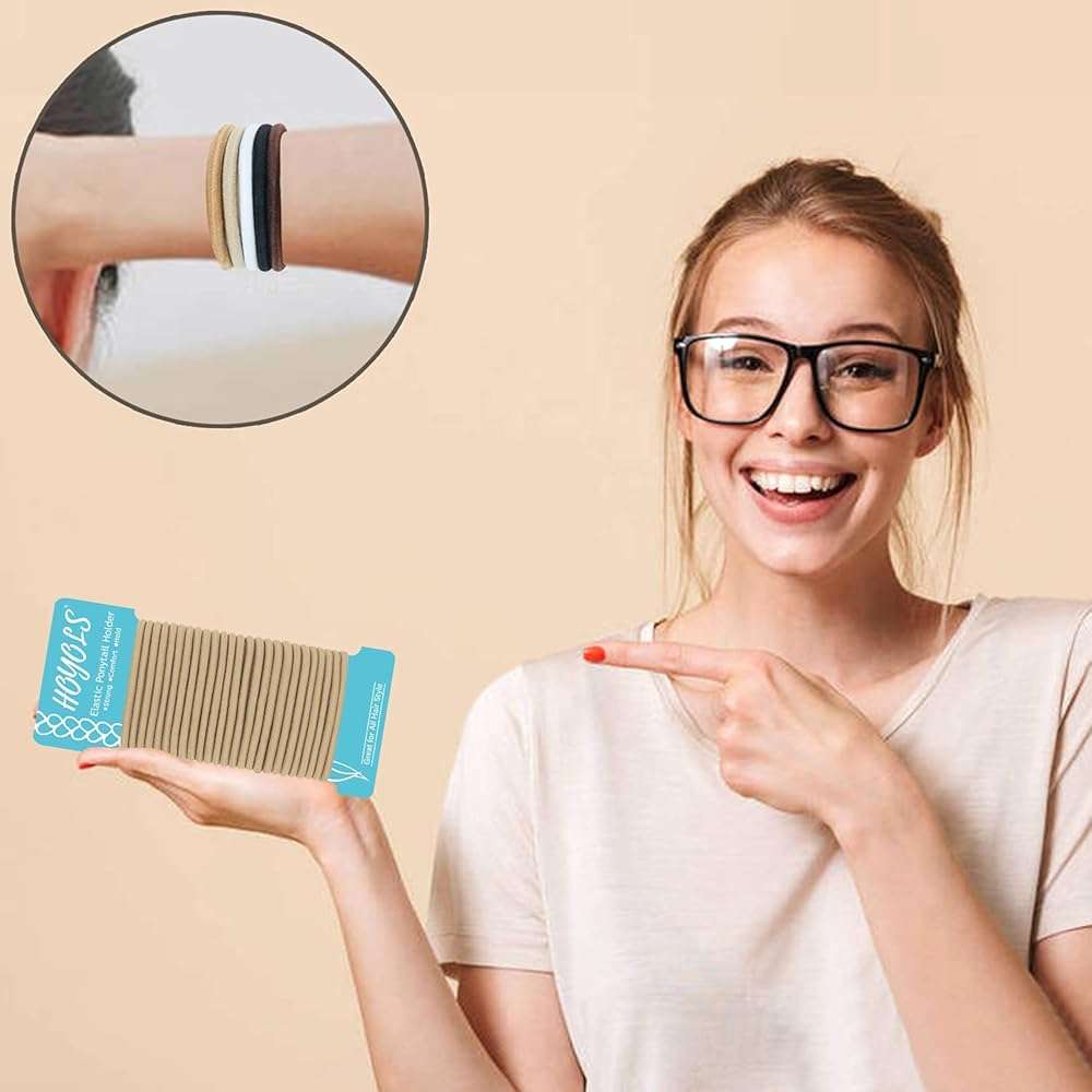 HOYOLS Light Blonde Ponytail Holders, No Metal Elastic Hair Ties, Braided Bands Scrunchies for Girl Women Medium Hair 50 Count 4mm - Image 4