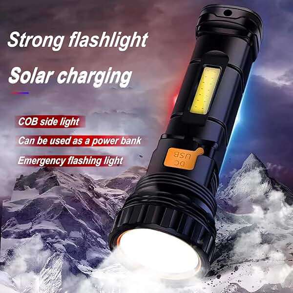 E-SHIDAI Solar Rechargeable Flashlight, Multi Function 1000 Lumens LED Flashlight with Emergency Strobe Light, Handheld LED Flashlights for Home Emergencies Camping - Image 2