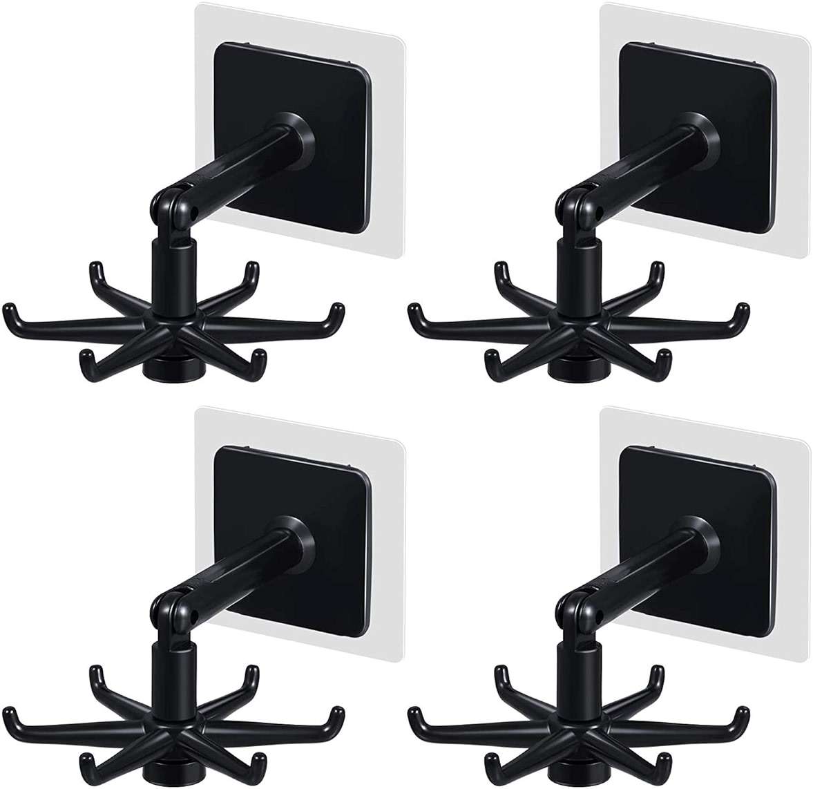 365Home Hanging Utensil Holder Hooks Kitchen Utensil Hanger Wall Mount 360 Degrees Rotating Folding Hook Self Adhesive Hook Utensil Rack with 6 Hooks for Kitchen Bathroom Cabinet (4 Black) - Image 1