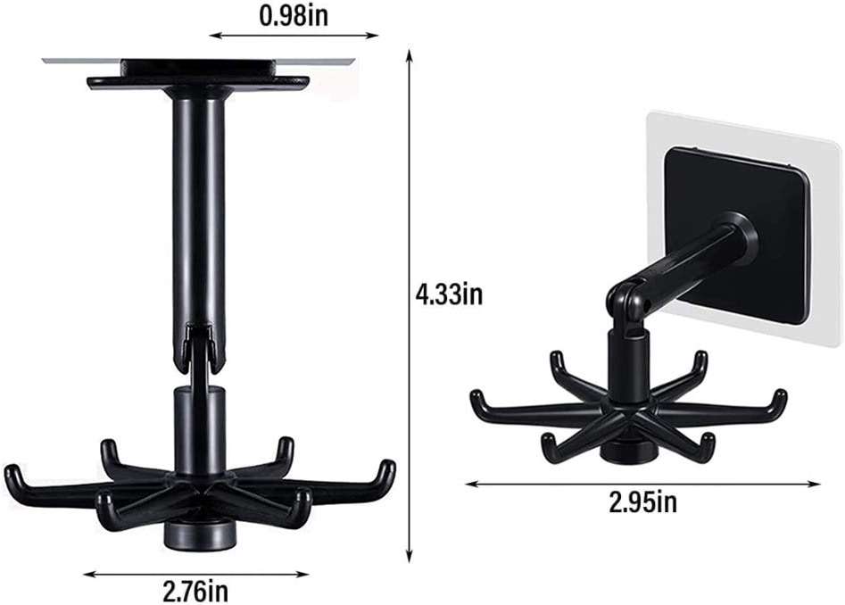 365Home Hanging Utensil Holder Hooks Kitchen Utensil Hanger Wall Mount 360 Degrees Rotating Folding Hook Self Adhesive Hook Utensil Rack with 6 Hooks for Kitchen Bathroom Cabinet (4 Black) - Image 2