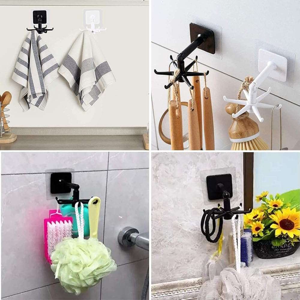 365Home Hanging Utensil Holder Hooks Kitchen Utensil Hanger Wall Mount 360 Degrees Rotating Folding Hook Self Adhesive Hook Utensil Rack with 6 Hooks for Kitchen Bathroom Cabinet (4 Black) - Image 6