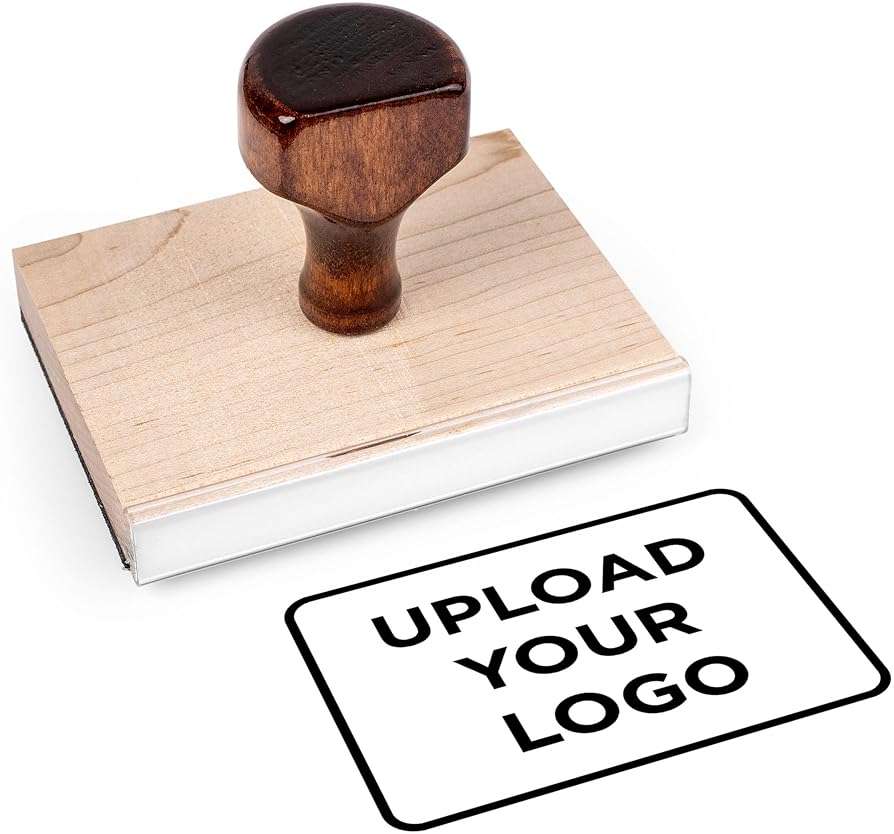 Personalized Rubber Hand Stamp, Wood Handle with Custom Logo | Multiple Size Options Available | Upload Your Own Logo (3"x4") - Image 1