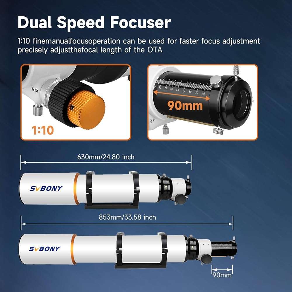 SVBONY SV503 Telescope for Adults High Powered, 102mm F7 Extra Low Dispersion Achromatic Refractor OTA, Dual-Speed Focuser, Refractor Telescope for Planets Deep Sky Astrophotography&Visual Observation - Image 4