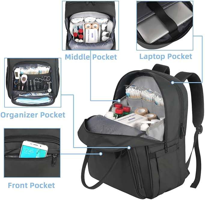 MATEIN Nurse Backpack, Waterproof Padded Nursing Medical Backpack for Women Fits 17 Inch Laptop, Home Health Clinical Bag with Removable Organizer for Commute Work College Travel, Nurse Essentials - Image 6