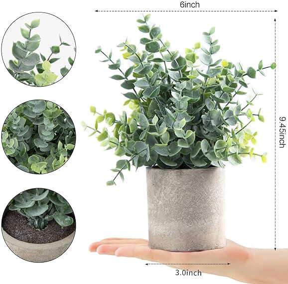 Coferset 2 Pack Small Fake Plants Eucalyptus Potted Artificial Plants for Shelf Desk Home Bathroom Farmhouse Room Coffee Table Decor (Sage Green) - Image 3