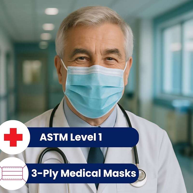 MAGICARE USA Blue Face Mask, Disposable - Face Masks Medical Grade (ASTM Level 1), 3 Ply - Comfortable, Soft, Breathable, for Adults (50/Box) - Image 4
