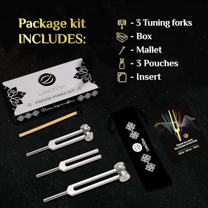 LOTS OF ZEN Tuning Fork for Healing Set (128Hz, 256Hz, 512Hz) | Sound Therapy, Chakra Balance & Grounding, Weighted & Unweighted, 80-Min Expert Video Course, Mallet & Velvet Pouches - Image 3