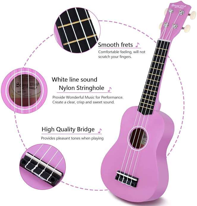 Strong Wind Soprano Ukulele 21 Inch Basswood Ukeleles for Beginners Four Strings Hawaiian Guitar Easter Ukulele for Adults Teenagers, Purple - Image 4