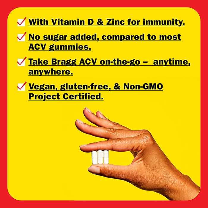 Bragg Organic Apple Cider Vinegar Capsules with Vitamin D and Zinc - 90 Count - Supports Immune System - Image 3