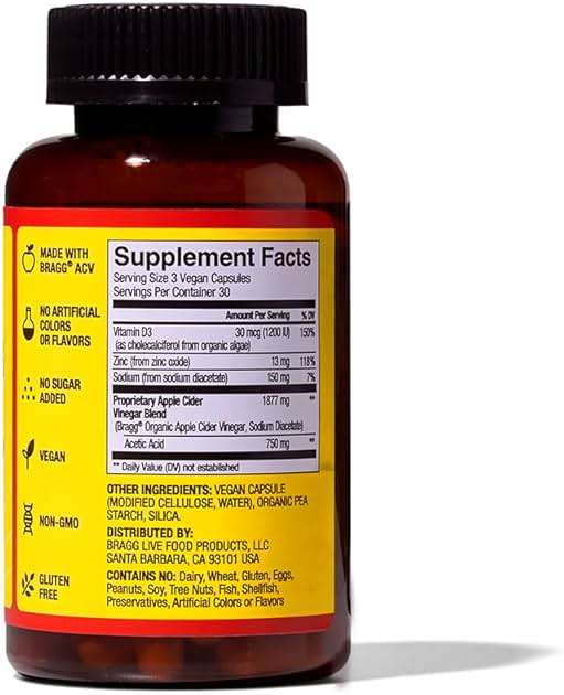 Bragg Organic Apple Cider Vinegar Capsules with Vitamin D and Zinc - 90 Count - Supports Immune System - Image 7