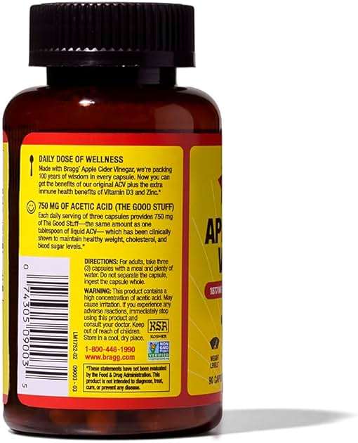 Bragg Organic Apple Cider Vinegar Capsules with Vitamin D and Zinc - 90 Count - Supports Immune System - Image 8