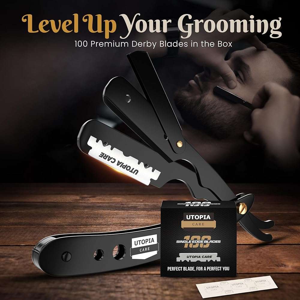 Utopia Care Professional Straight Razor for Men, Barber Straight Edge Razor Safety with 100 Pack Blades, Black - Image 6