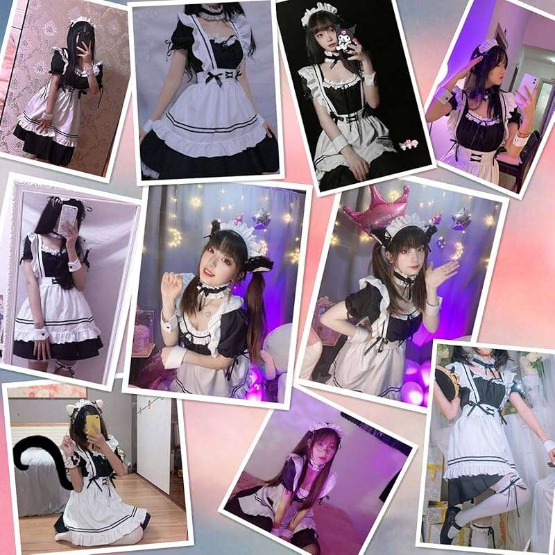 Wannsee Anime French Maid Apron Lolita Fancy Dress Cosplay Costume Furry Cat Ear Gloves Socks set(L) - Image 2