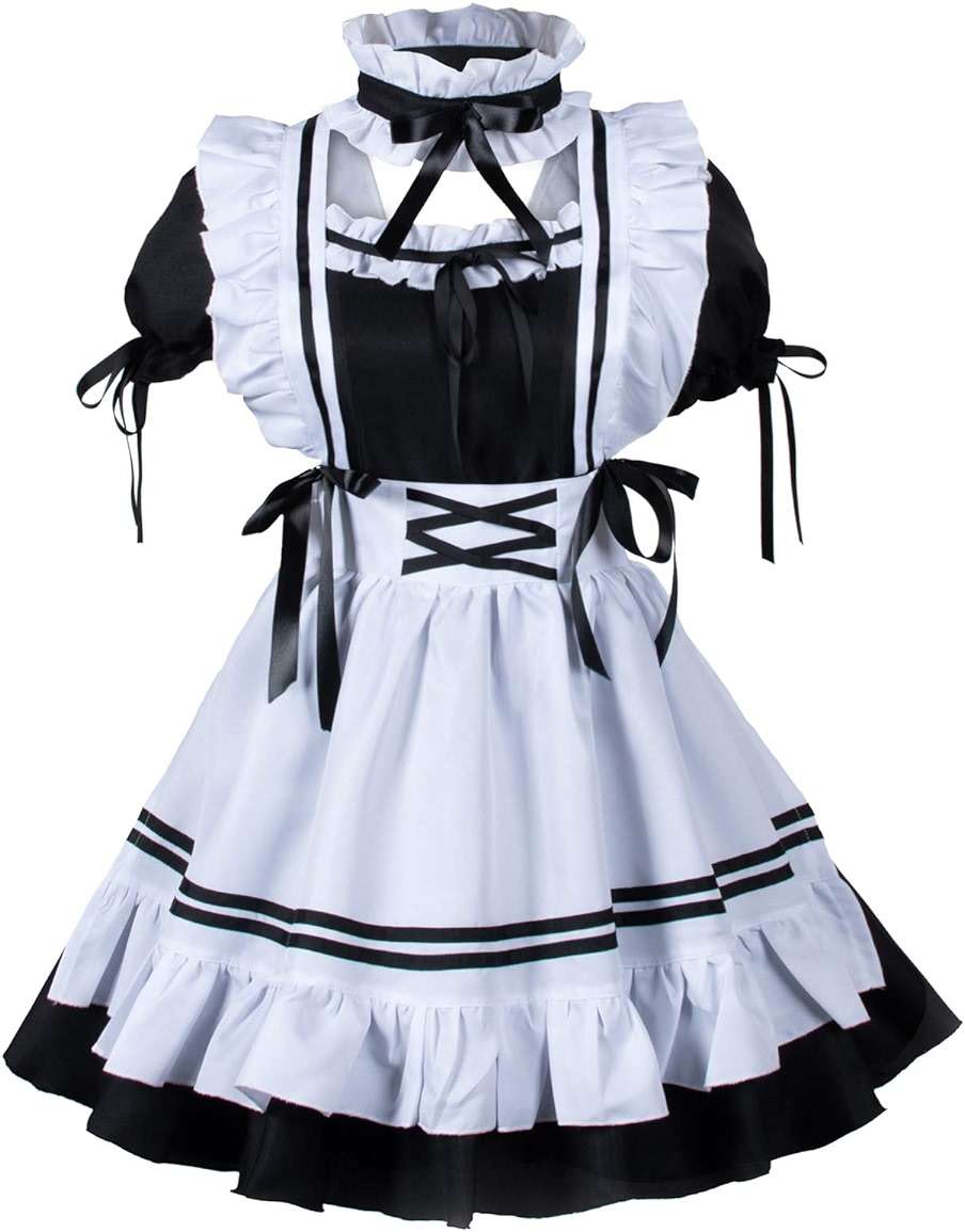 Wannsee Anime French Maid Apron Lolita Fancy Dress Cosplay Costume Furry Cat Ear Gloves Socks set(L) - Image 3