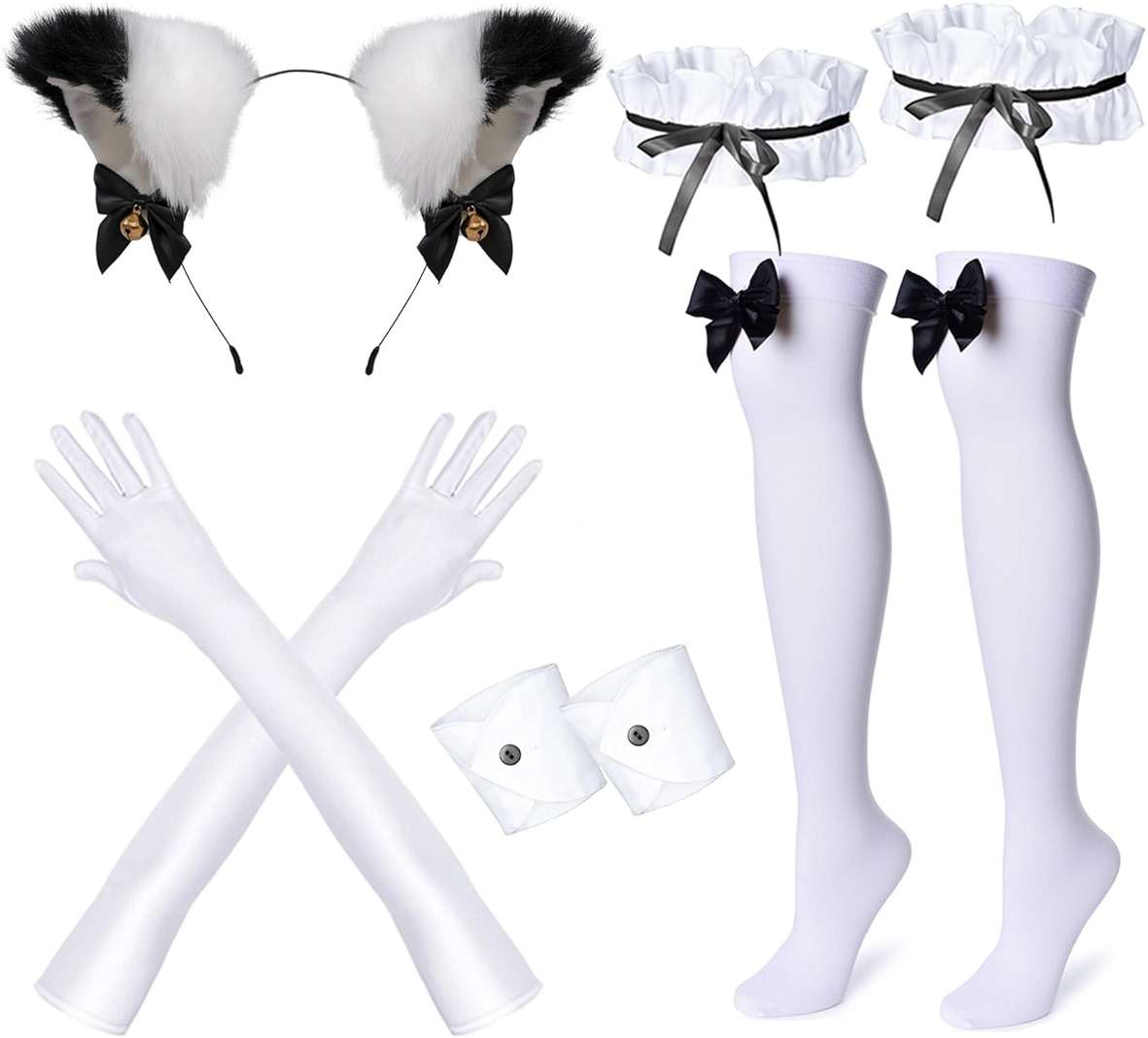 Wannsee Anime French Maid Apron Lolita Fancy Dress Cosplay Costume Furry Cat Ear Gloves Socks set(L) - Image 5