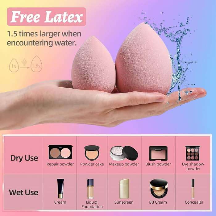 Makeup Sponge Set BS-MALL with Storage Case 7 Pcs for Liquid, Cream, and Powder,SAVE Foundation with 1 Mini Makeup Sponge For Travel Daily Use (A-Pink) - Image 3