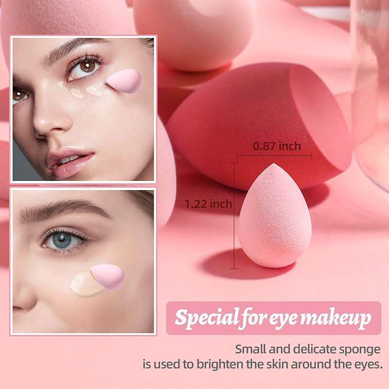 Makeup Sponge Set BS-MALL with Storage Case 7 Pcs for Liquid, Cream, and Powder,SAVE Foundation with 1 Mini Makeup Sponge For Travel Daily Use (A-Pink) - Image 4