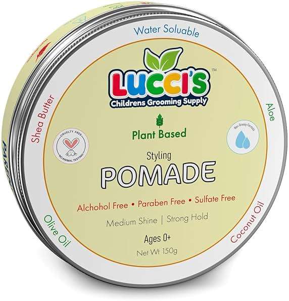 LUCCI’S CHILDRENS GROOMING SUPPLY Baby Hair Gel – 5oz Plant-Based Styling Hair Pomade for Infants – No Parabens or Sulphates – Medium Shine and Strong Hold Hair Paste for Kids - Image 1