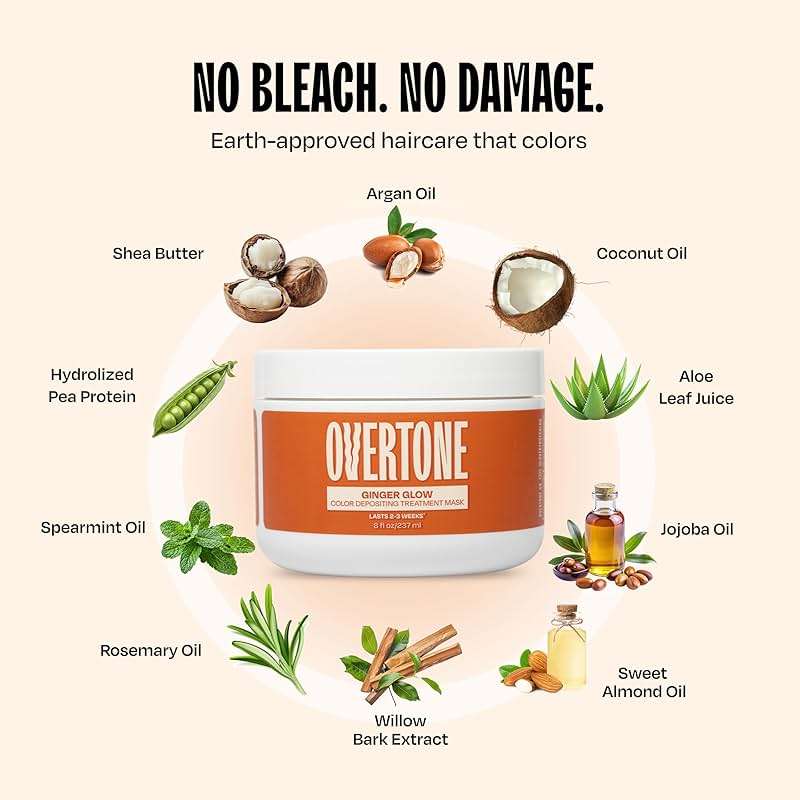 Overtone Semi Permanent Hair Color Conditioner, Ginger Glow, 8 oz, Nourishing, Damage-Free, Color Depositing Mask for All Hair Types with Shea Butter & Coconut Oil, Vegan & Cruelty-Free - Image 7