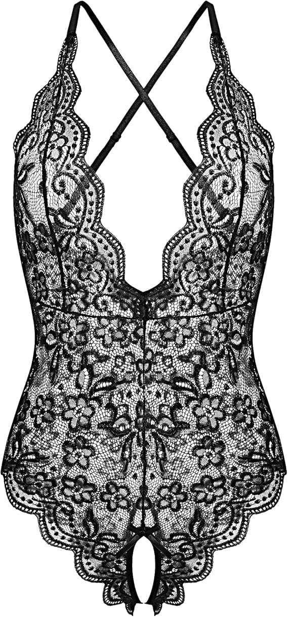 Women One Piece Lingerie Sexy Teddy V Neck Bodysuit Lace Nightie - Image 1