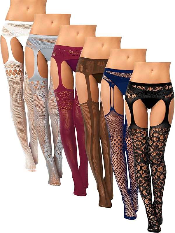 Skylety 6 Pairs Fishnet Stockings for Women Plus Size Thigh-high Tights Stockings Suspender Pantyhose Garter Belts - Image 1