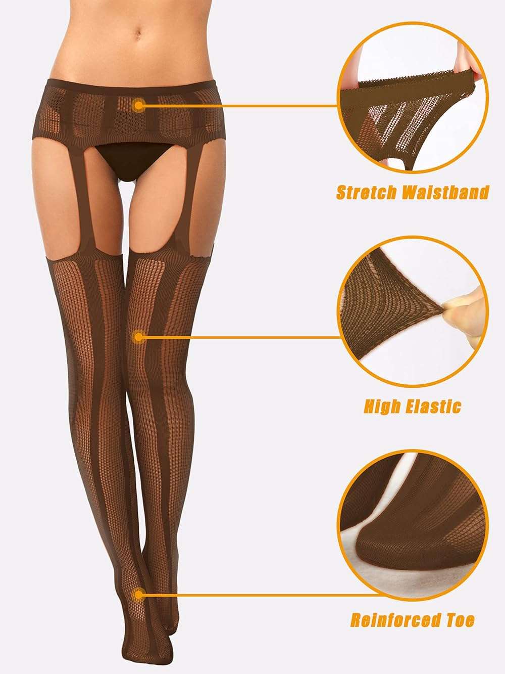 Skylety 6 Pairs Fishnet Stockings for Women Plus Size Thigh-high Tights Stockings Suspender Pantyhose Garter Belts - Image 2